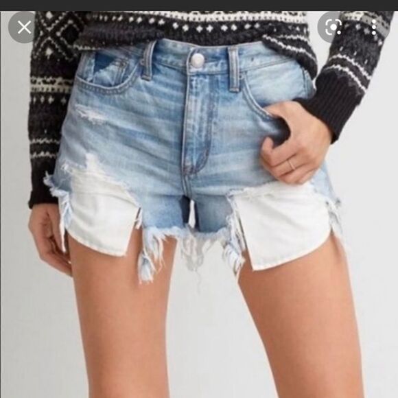 EXCELLENT DISTRESSED CONDITION WOMEN’S 6 AMERICAN EAGLE HI-RISE SHORTIE SHORTS - Picture 1 of 7